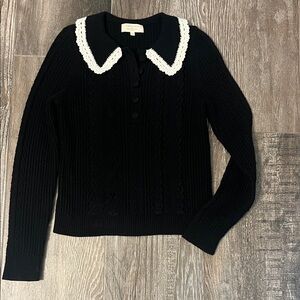 Sézane Black Sweater with White Collar Size X-Small
